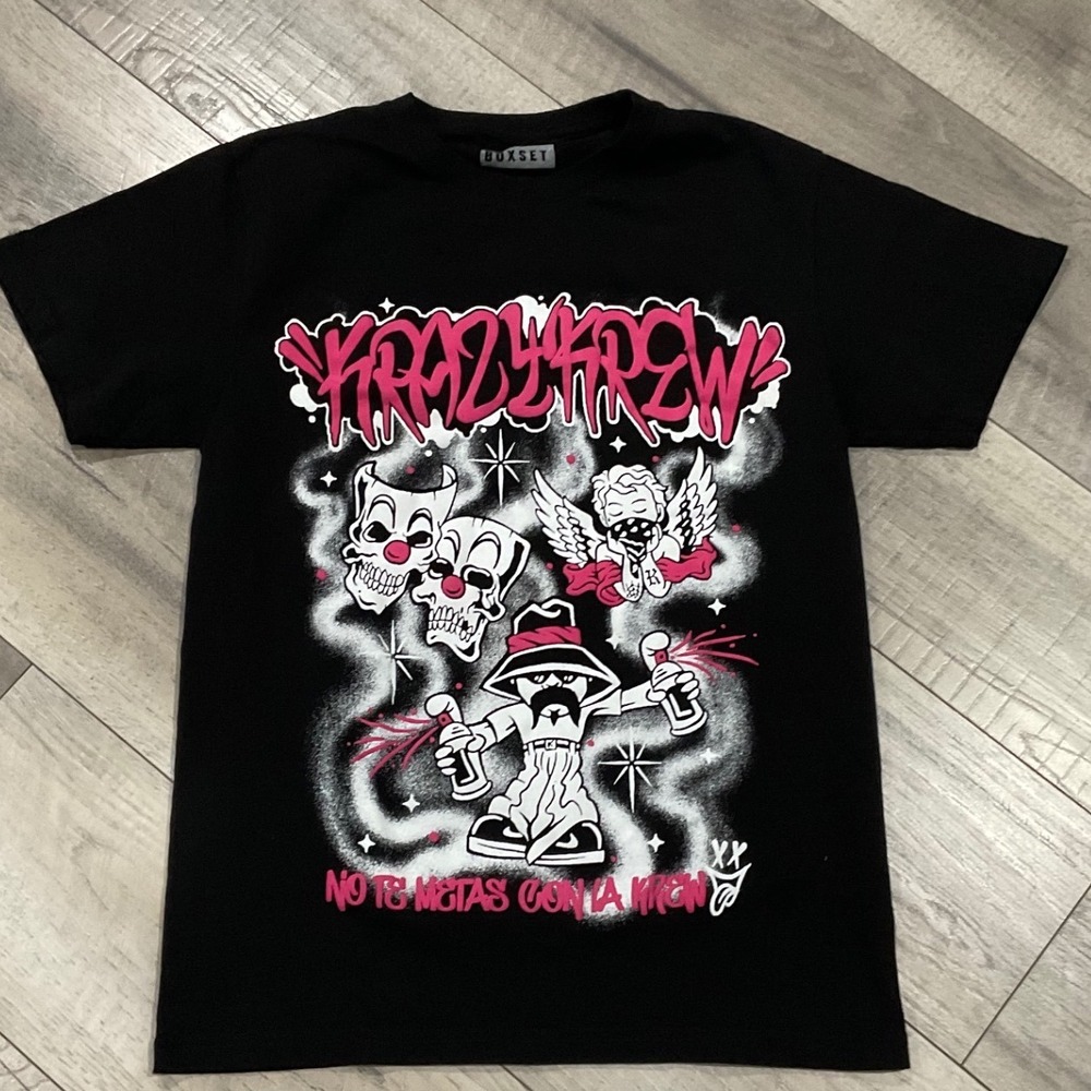 Boxset Krazy Krew Graphic T-Shirt Black Pink Chicano Art Streetwear Mens Small‎